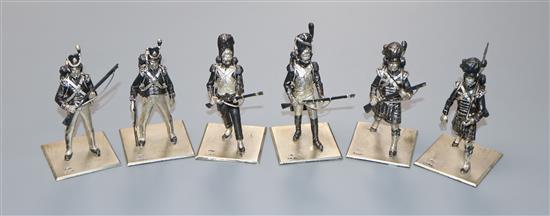 A set of six limited edition silver miniature military models after Charles Stadden,